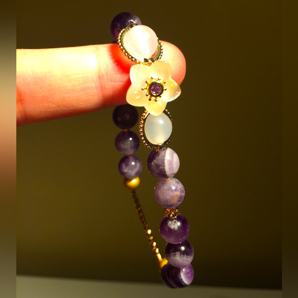 [new] Natural Purple Crystal 7" Bracelet Spiritual Enlightenment Healing Stone